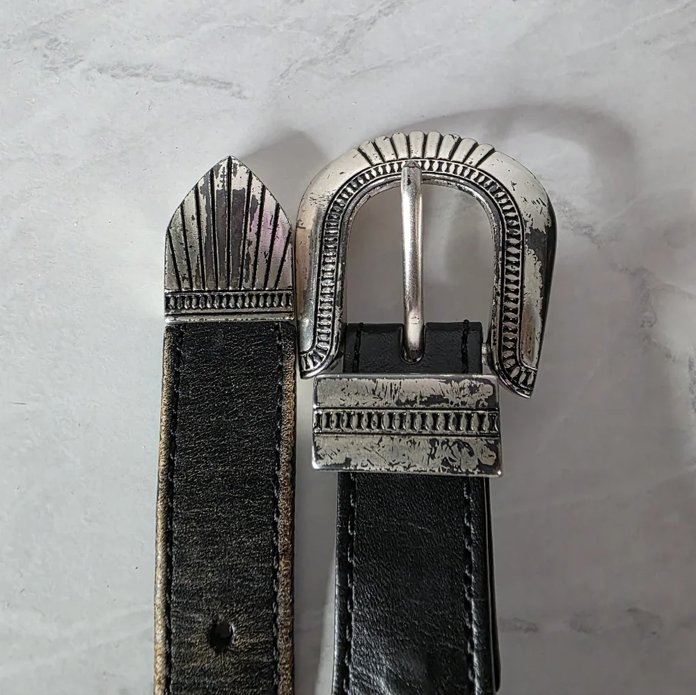 Vintage‎ Onyx By Brighton Western Black Leather Belt Men Size 30